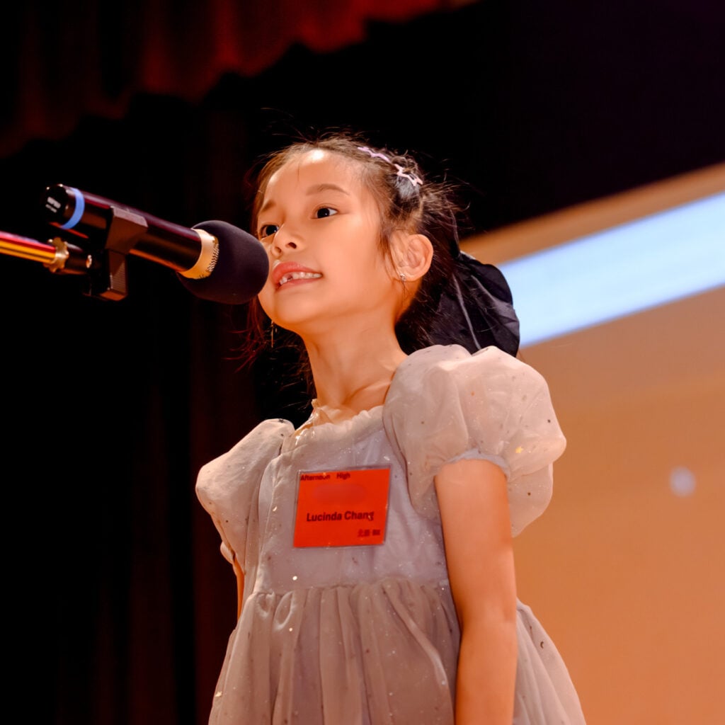 MIT English 24th Speech Contest - Student Speake A girl student delivering a self-written speech at the MIT English 24th Annual Speech Contest grand finals in Taipei.